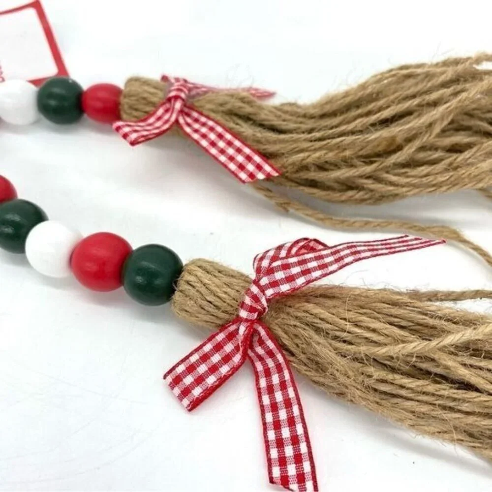 Holiday Christmas Decorative Wood Beaded Tassel Garland New